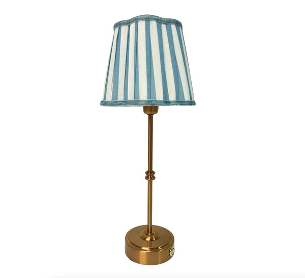 Table Lamp USB - Blue Stripe Scallop Shade & Gold Base
