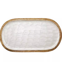Thumbnail for A Como Oval Serving Tray with a j.elliot mango wood frame features an embossed pearl design.