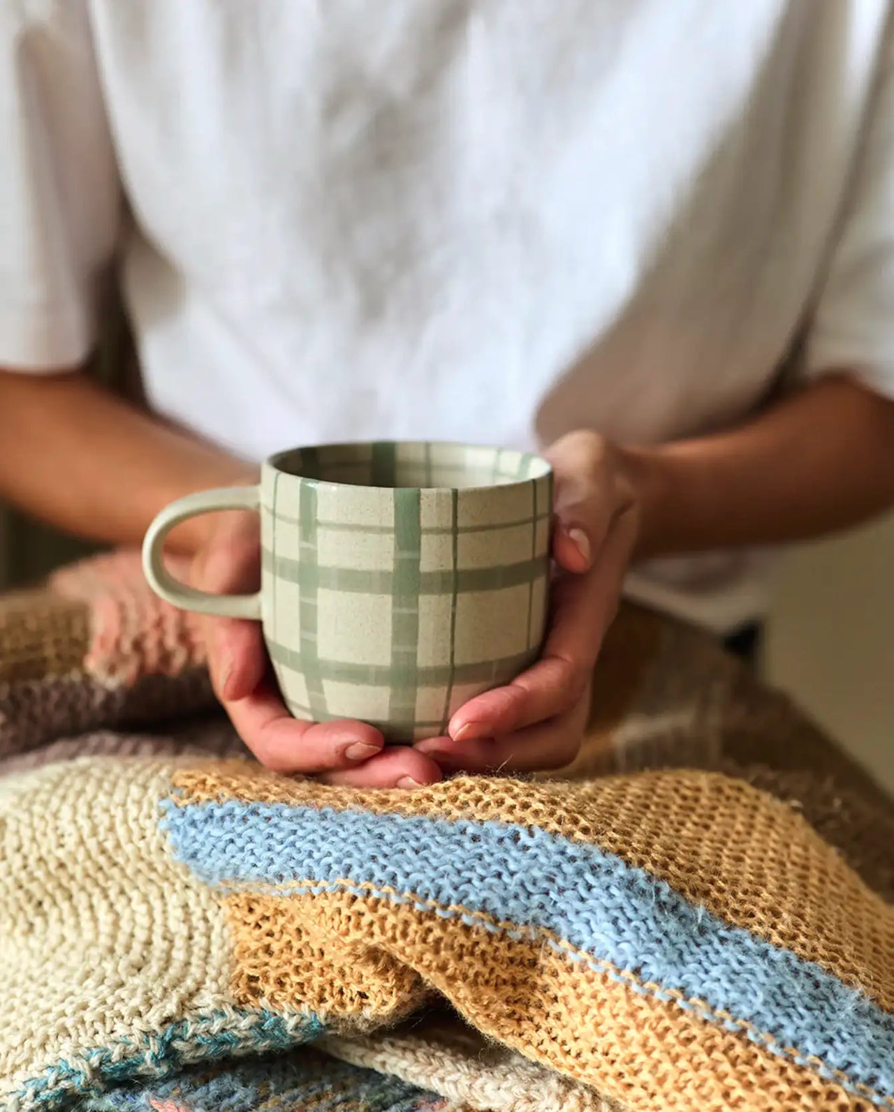 Cat's Pyjamas - Duck Egg Check Mug