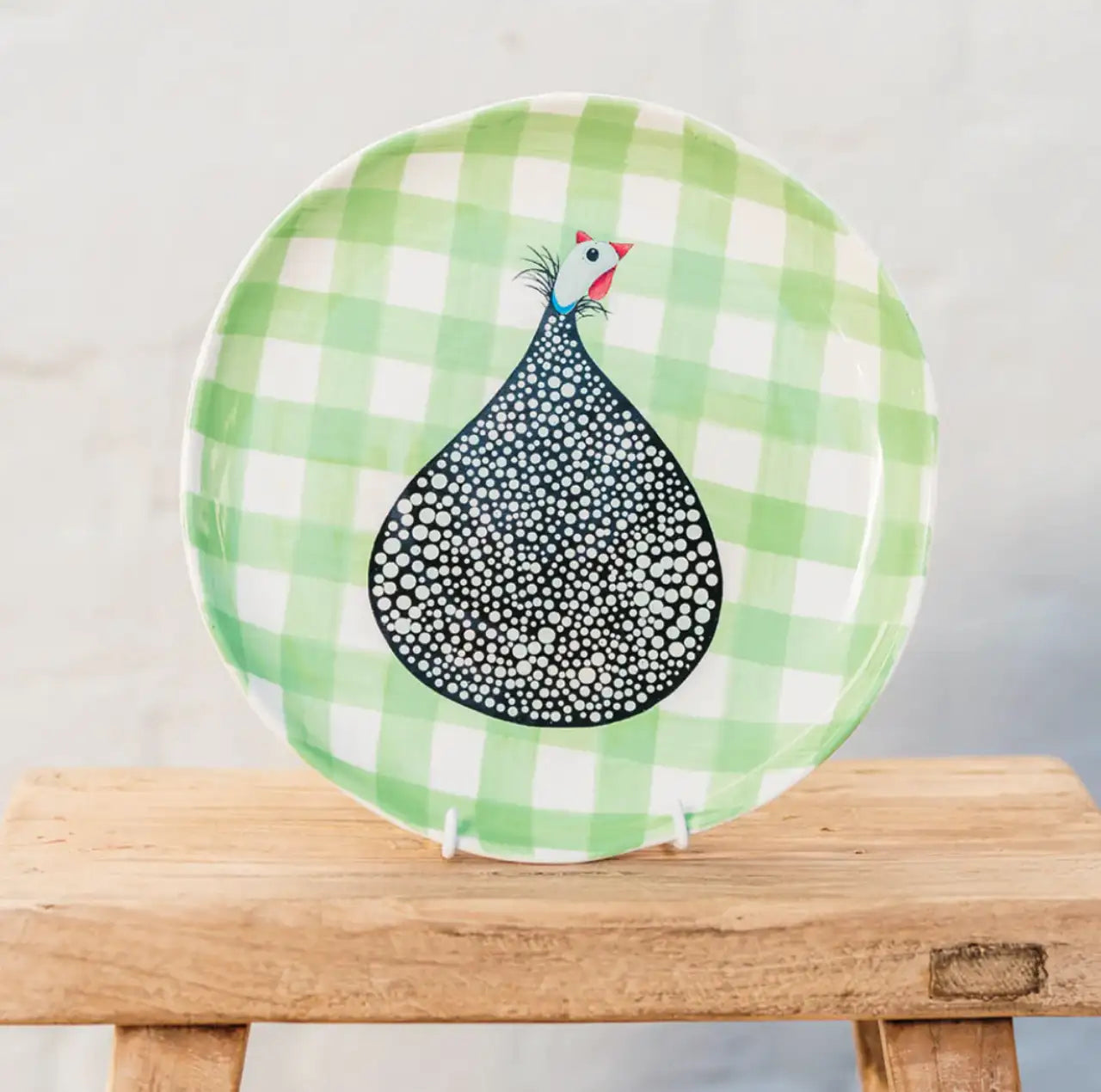 Plate Guinea Fowl Mint Green Gingham