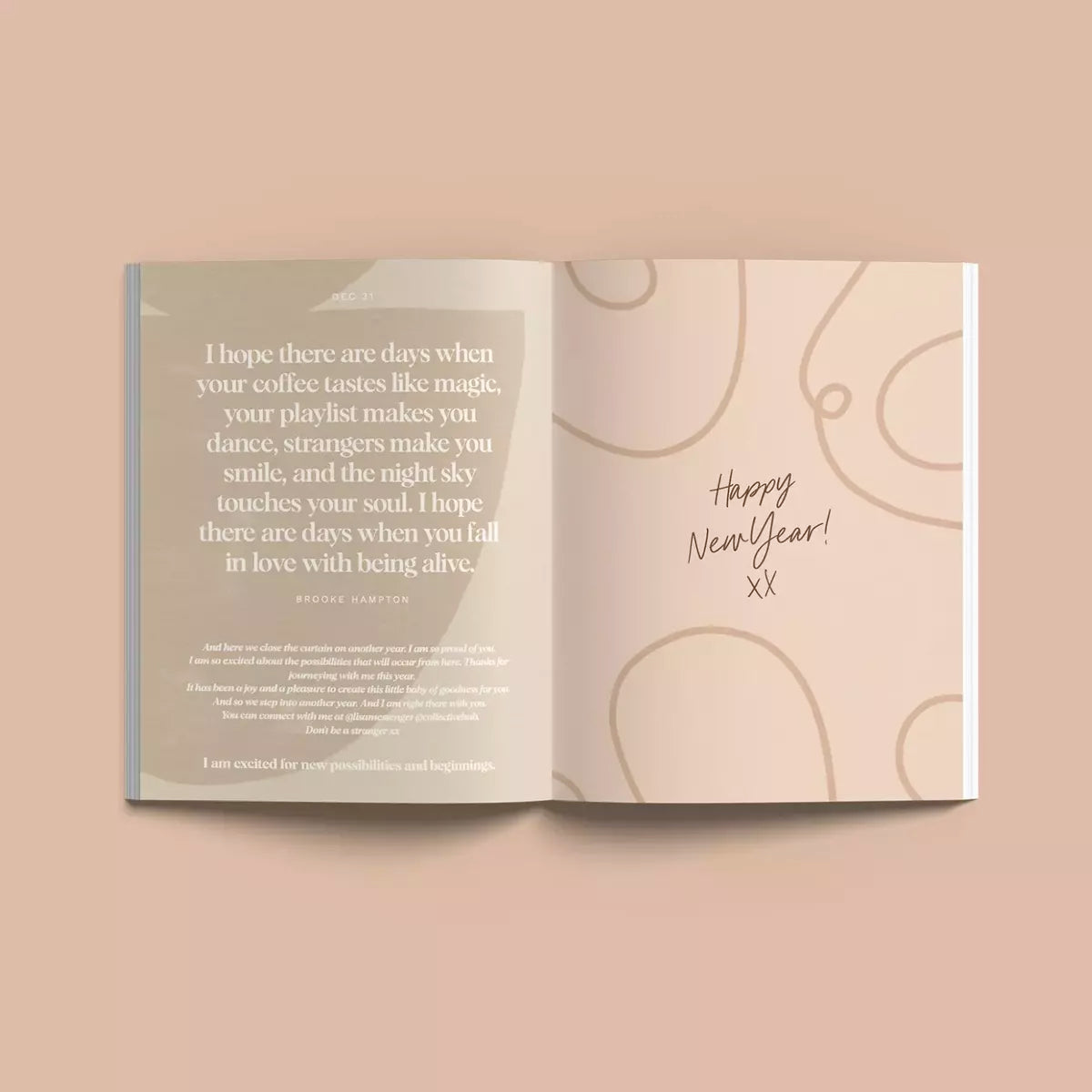 An open Daily Mantras to Ignite Your Purpose Second Edition book adorned with a heartwarming mother's day message, serving as a source of daily inspiration and purpose, by Collective Hub.