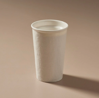 Thumbnail for An Indigo Love Keeper Cup - Ceramic - White Linen sitting on a beige surface, featuring a sealable lid.