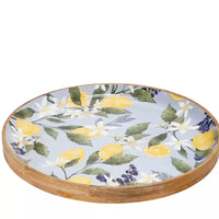 Thumbnail for A blue and white j.elliot Lemon Round Serving Tray with a lemon print motif.