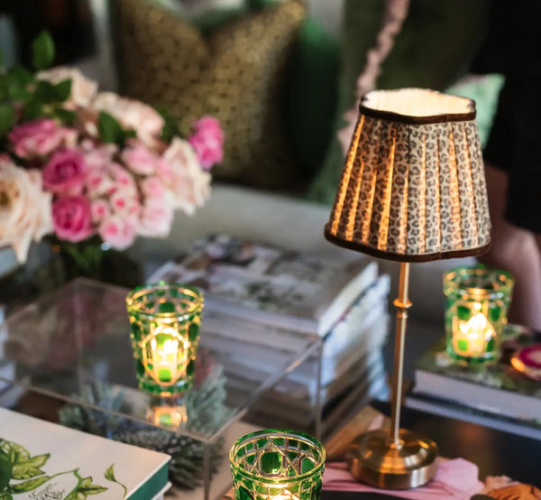 Table Lamp USB - Leopard Scallop Shade & Gold Base