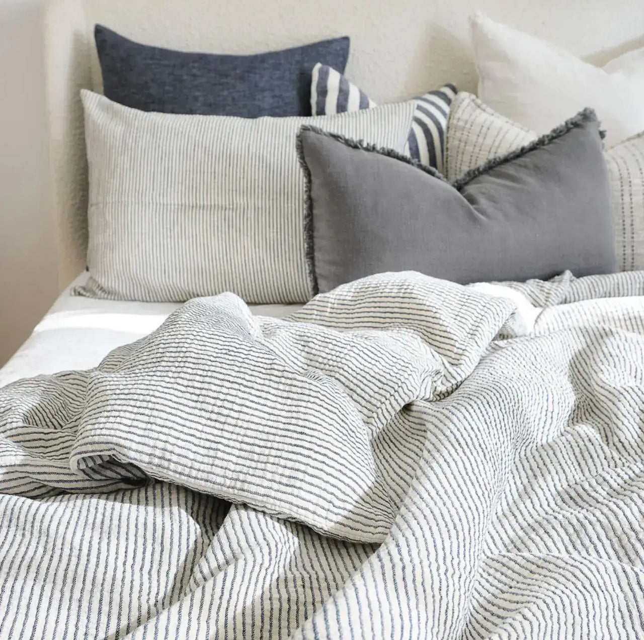 Marina Pillowcase Set - Off White w' Ink Stripe