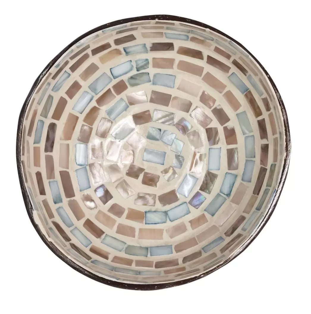 A Nacre Dashed Coconut Bowl by j.elliot with a mosaic pattern.