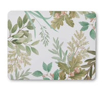 Thumbnail for The Madras Link Placemat Naree Green Rectangle - S/4 features a watercolor-style green leaf and branch pattern on white, perfect for adding elegant, nature-inspired flair to your table setting.