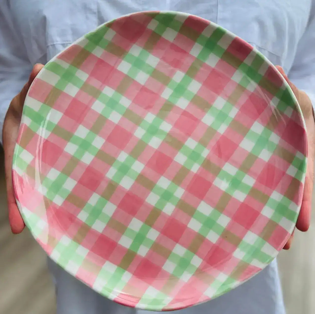 Plate - Rose Pink & Green Gingham