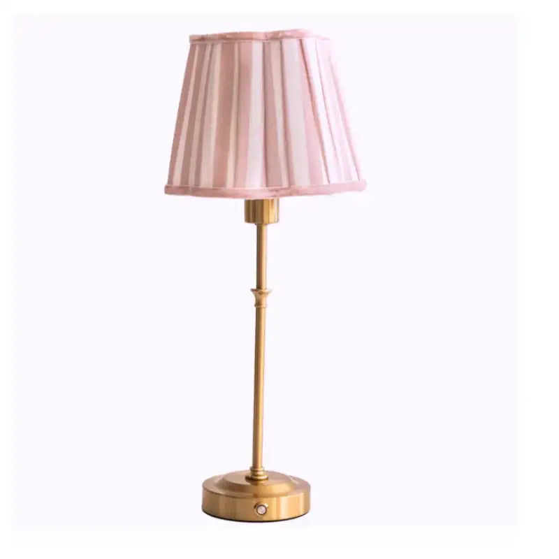 Table Lamp USB - Pink Stripe Scallop Shade & Gold Base