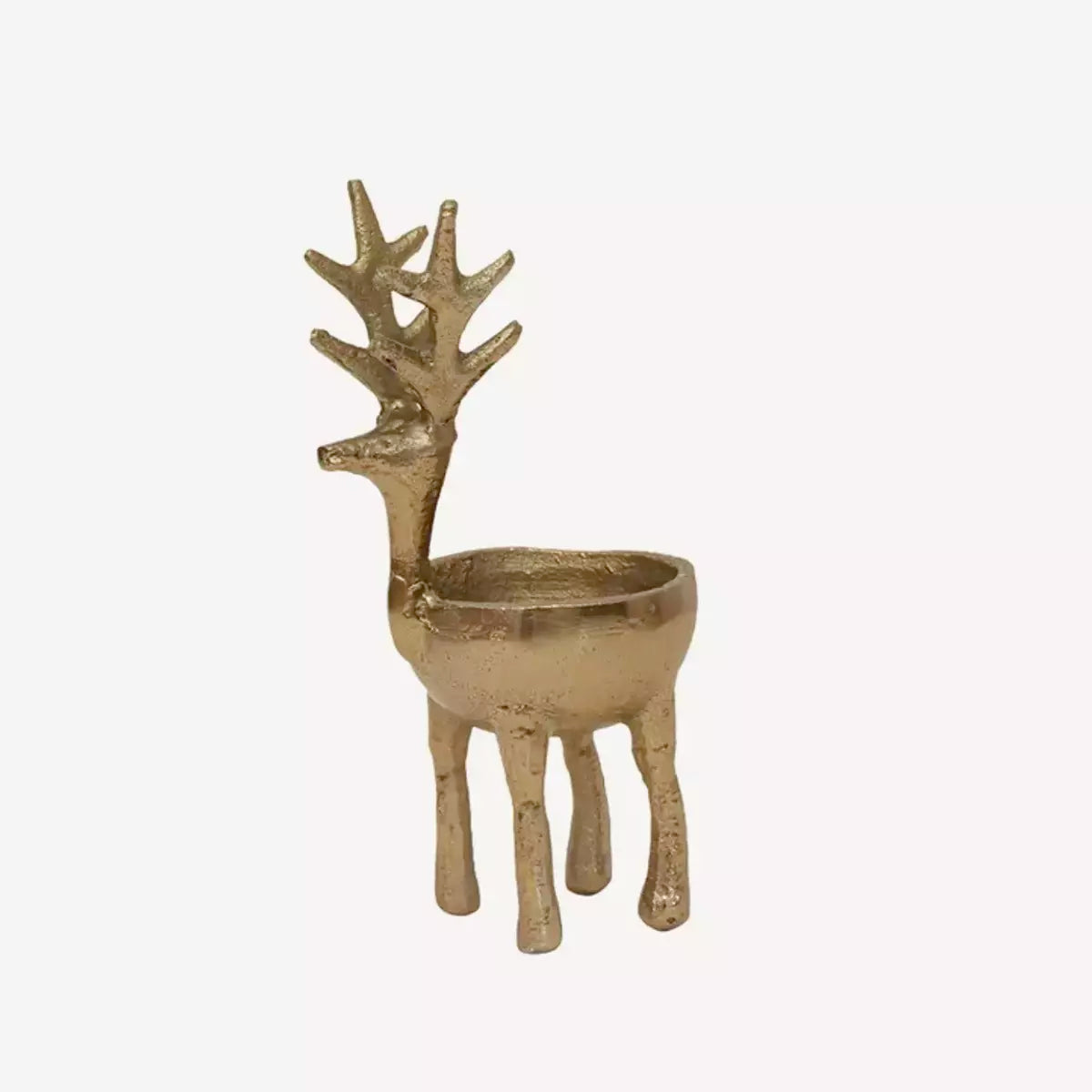 A Reindeer Sweets Bowl - Gold - Small from French Country Collections filled with Christmas treats on a white background.