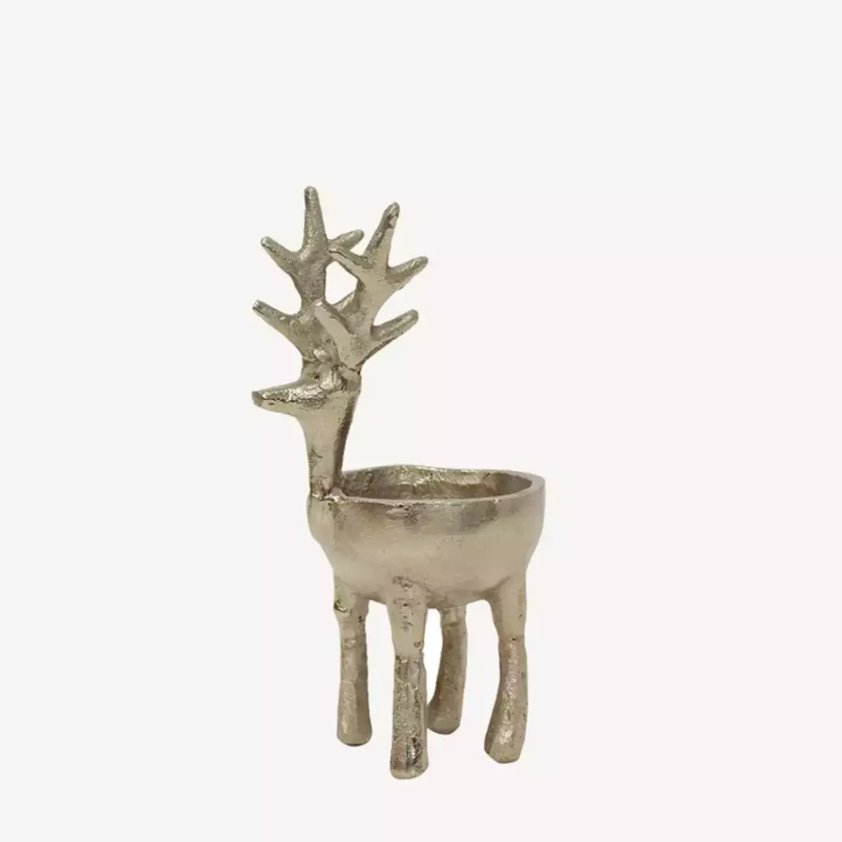 A silver Reindeer Sweets Bowl figurine on a white background, perfect for a festive Christmas table or as part of a French Country Collections Reindeer Sweets Bowl display.