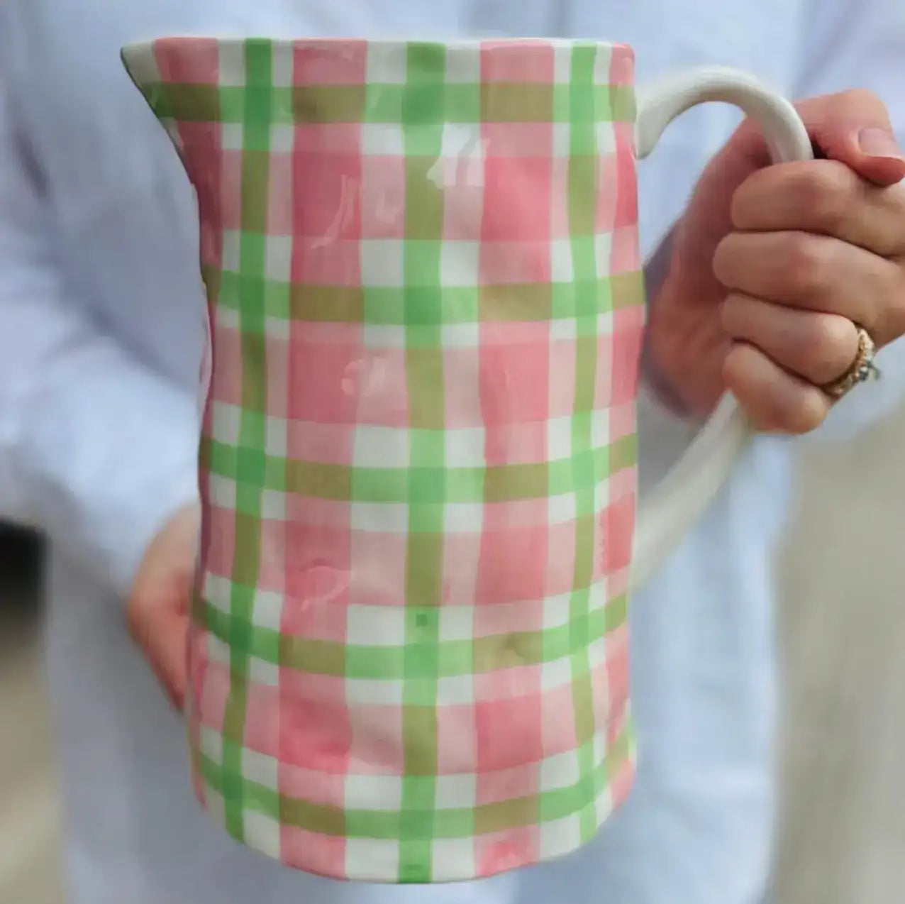 Jug - Medium Rose Pink & Mint Green Gingham