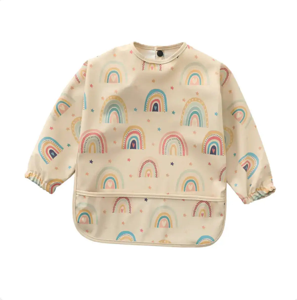 Baby Smock Bib - Beige Rainbow