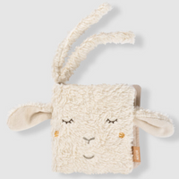 Thumbnail for The Pilbeam FehnNATTUR Soft Book Sheep is a plush, organic cotton baby book with a lamb face, floppy ears, embroidered eyes, and a sweet smile—an ideal sensory activity toy and charming gift.
