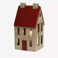 Thumbnail for A French Country Collections Christmas Village Tall Chalet candle holder with a red roof, made of ceramic.