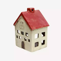 Thumbnail for A French Country Collections Christmas Village Villa, a ceramic house ornament with a red roof, perfect for a Christmas village or as a tea light holder.